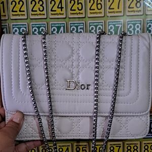 Dior White Quilted Leather Shoulder Bag with Chain Strap
